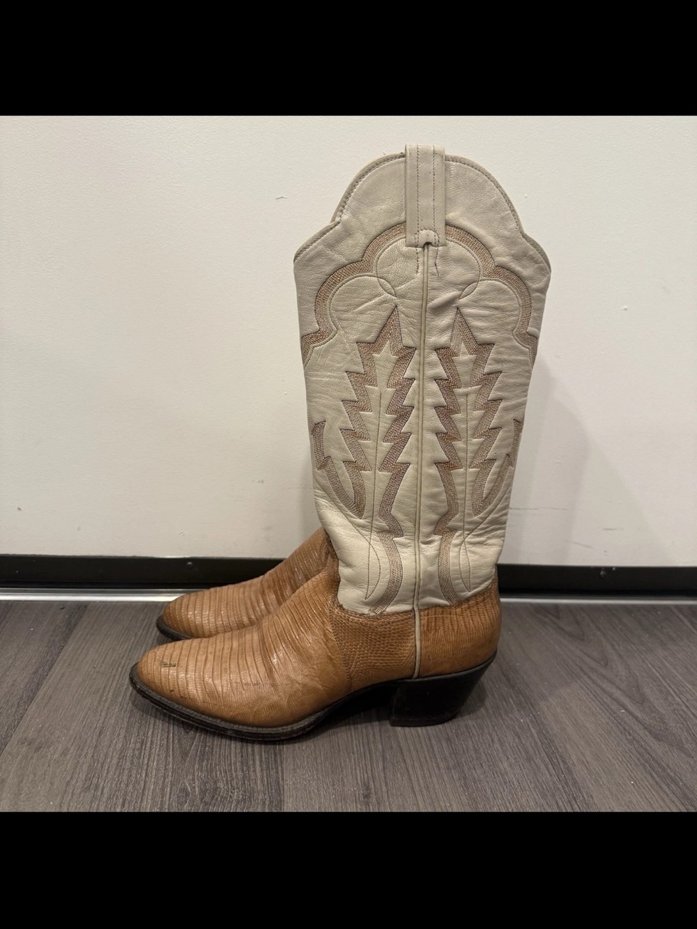 Panhandle Slim Women’s VTG Western Lizard Leather Boots Cream Brown 7.5 B